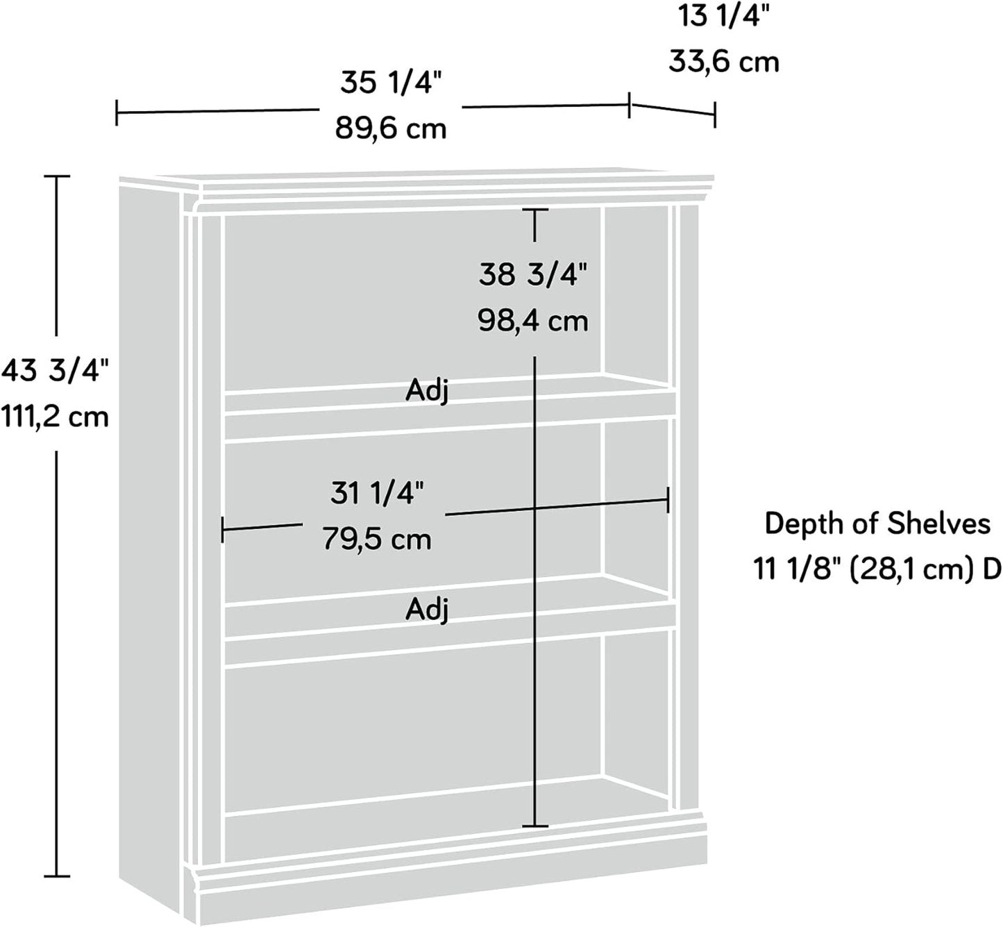 Sauder 3 Tier Book Shelf Wooden Bookcase Multipurpose Bookshelf for Home Office, Living Room, in Estate Black