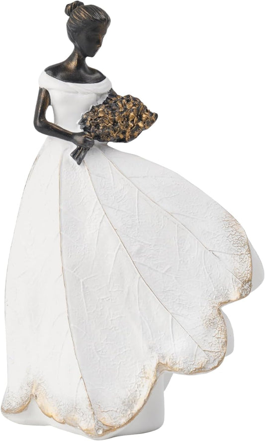 Guichifun Fairy Statue Collection Home Decoration - White Leaf Angel Girls Resin Home Decor for Outside or Inside Rustic Garden Outdoor Yard Decorations Figurines Memory Gift 7.5 x 4.5 x 11.5 Inch