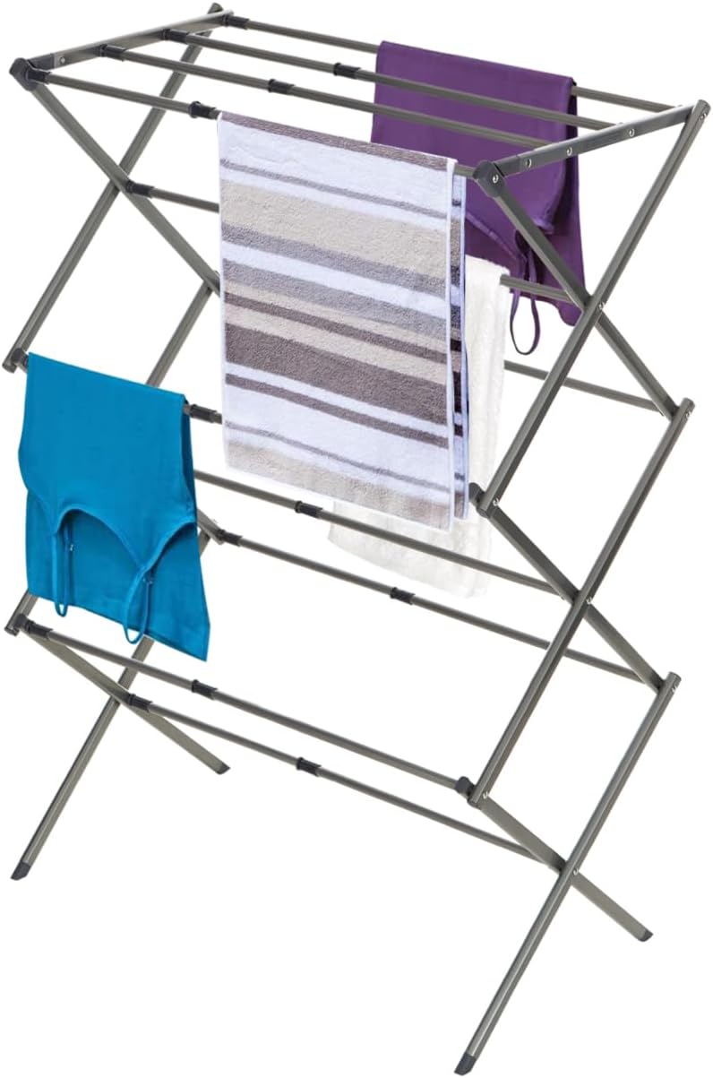 BLACK+DECKER 3 Tier Expandable Collapsing Foldable Laundry Rack for Air Drying Clothing, Space Saving Heavy Duty Lightweight Metal Drying Rack(Silver)