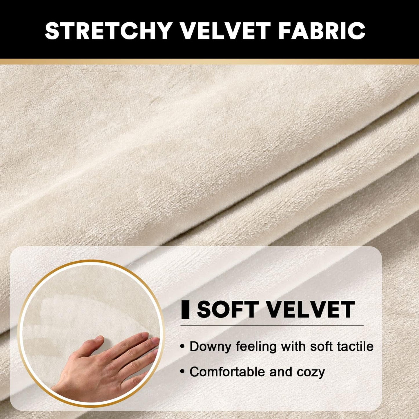 PrinceDeco Stretch Velvet Couch Cushion Cover,Soft Fitted Cushion Slipcover for Chair Cushion Furniture Protector Seat Cushion Sofa Cover Width Up to 29.5", Ivory