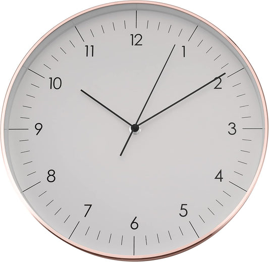 LUUK LIFESTYLE Timeless Wall Clock with Silent Movement and no Ticking, Elegant Design, for Children's Room, Living Room, Bathroom, 12”, White and Rosegold