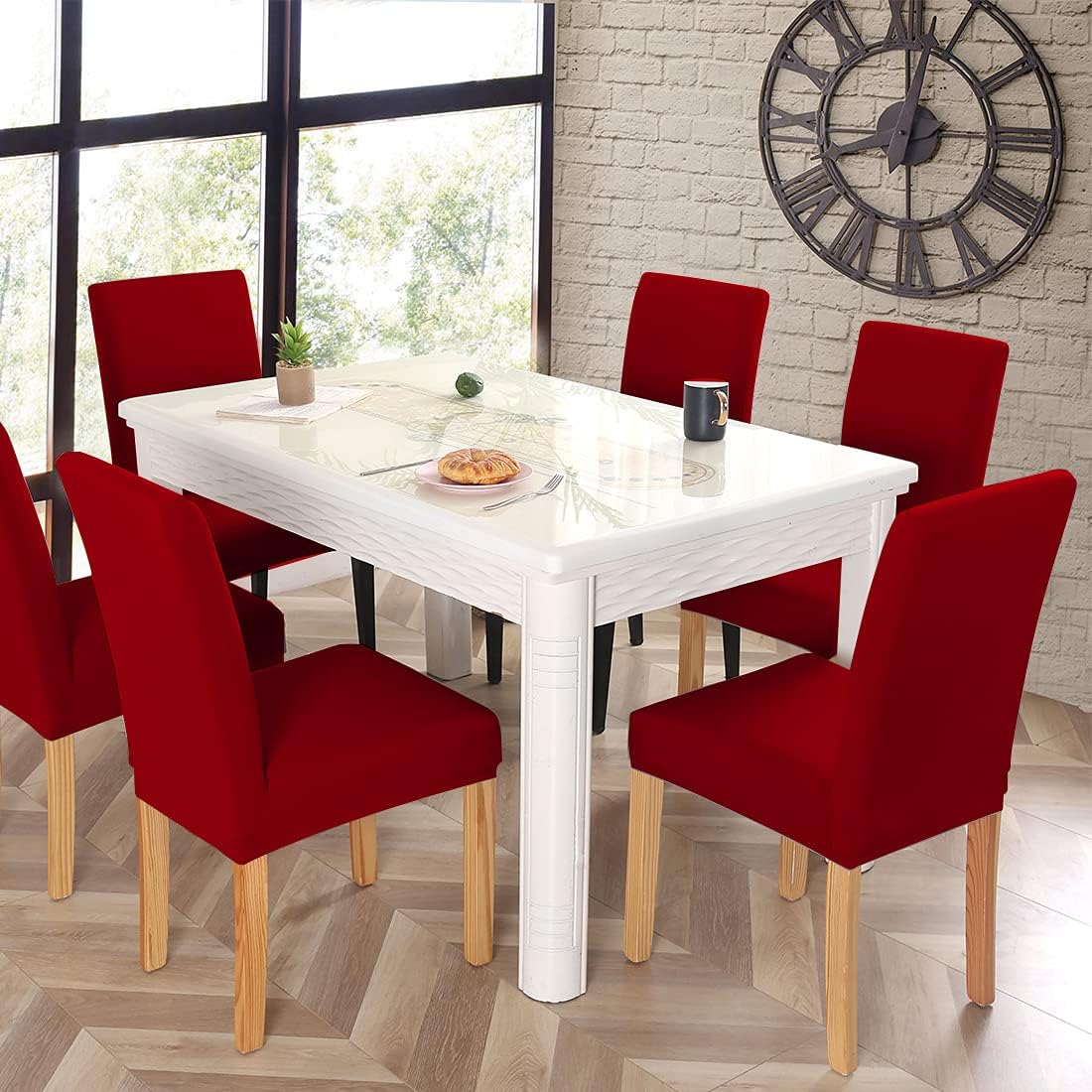 JQinHome 4 Pcs Dining Chair Slipcover, High Stretch Removable Washable Chair Seat Protector Cover for Home Party Hotel Wedding Ceremony