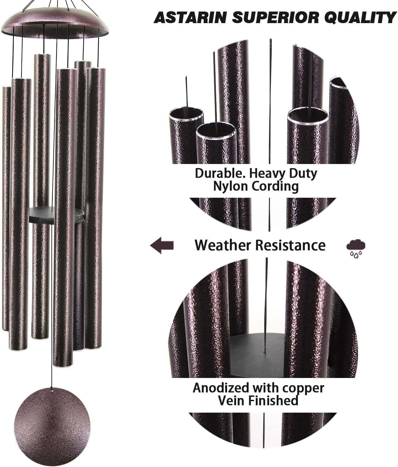 ASTARIN 60" Extra Large Outside Metal Wind Chimes with Deep Tone, Outdoor for Patio Balcony Garden Yard Decoration