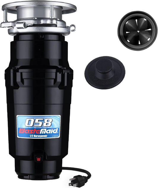 Waste Maid 10-US-WM-058-3B Garbage Disposal Anti-Jam Stainless Steel Food Waste Grinding System, 1/2 HP Economy, Black
