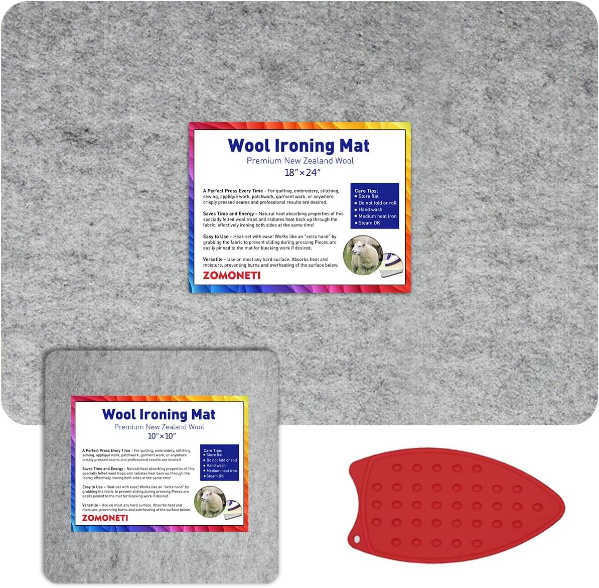 ZOMONETI 24" x 18" + 10" x 10" Wool Pressing Mat 100% New Zealand Felted Wool Ironing Mat Pad Blanket for Quilter, Sewing, Quilting Supplies and Notions