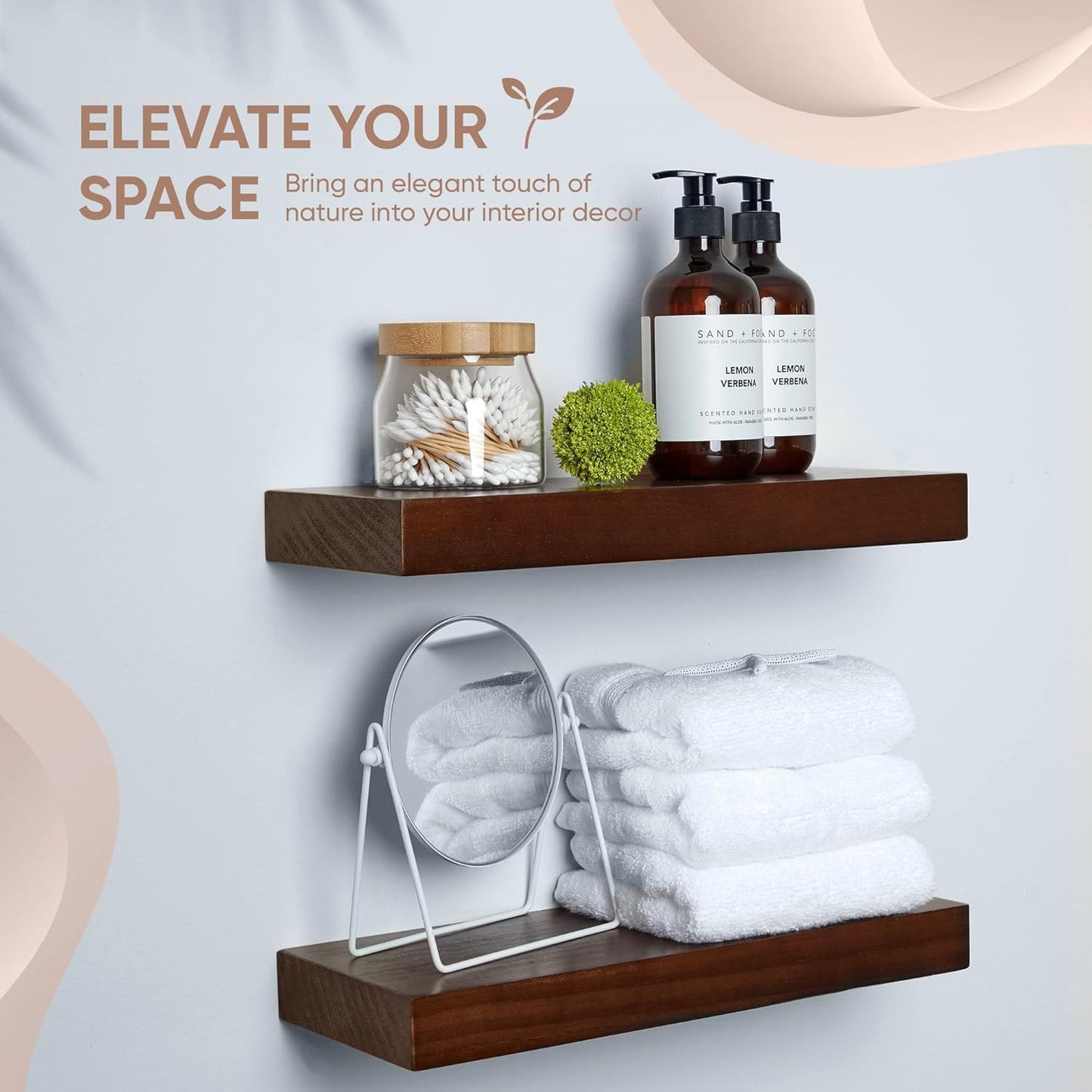 Homeforia Walnut 18 inch Floating Shelf, High End Solid Real Wood 18inch Floating Shelves for Wall Mounted, Dark Brown 18 inches Long Floating Shelves, Heavy Duty Bracket, 18 X 6.5 X 1.75 in, Set of 2