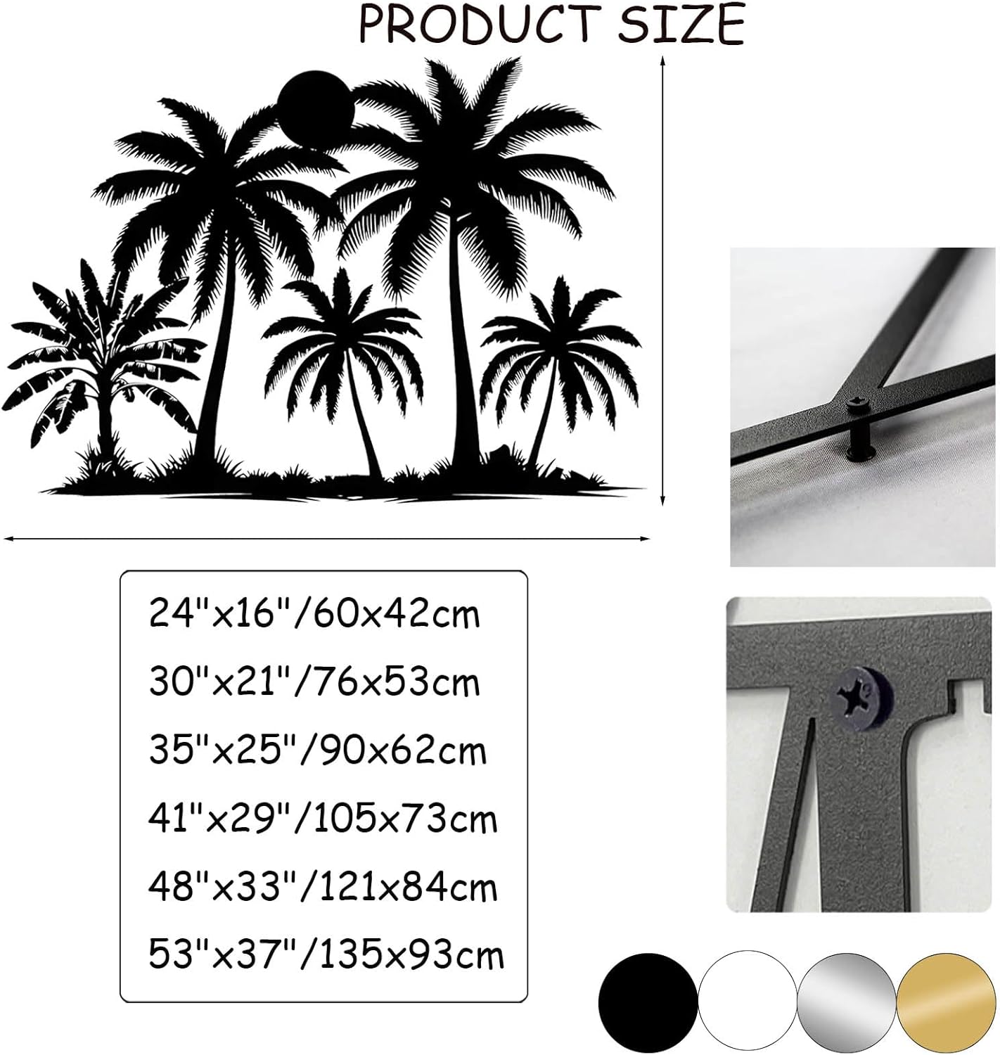 Tuglona Metal Palm Tree with Sunset Wall Decor, Tropical Palm Tree Metal Wall Art, Tropical Wall Decor, Sun Wall Art, Beach Wall Decoration, Coastal Trees Wall Hanging (White, 35"x25"/90x62cm)