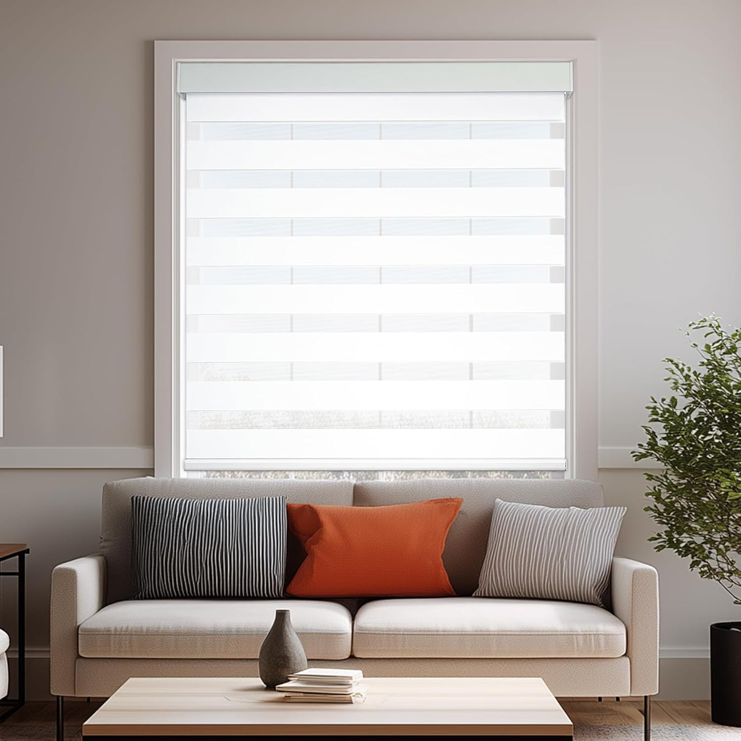 HESTIA Cordless Zebra Blinds Light Filtering Roller Shades Blackout Indoor Window Blind for Home Office,White,42" W x 48" H