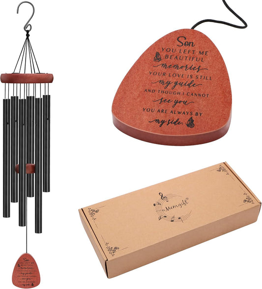 Memgift Memorial Wind Chime for Loss of Son - Outdoor Sympathy Gift for Bereavement - 32 Inch Remembrance Chime - Garden, Patio & Yard Wind Chimes for Loved One