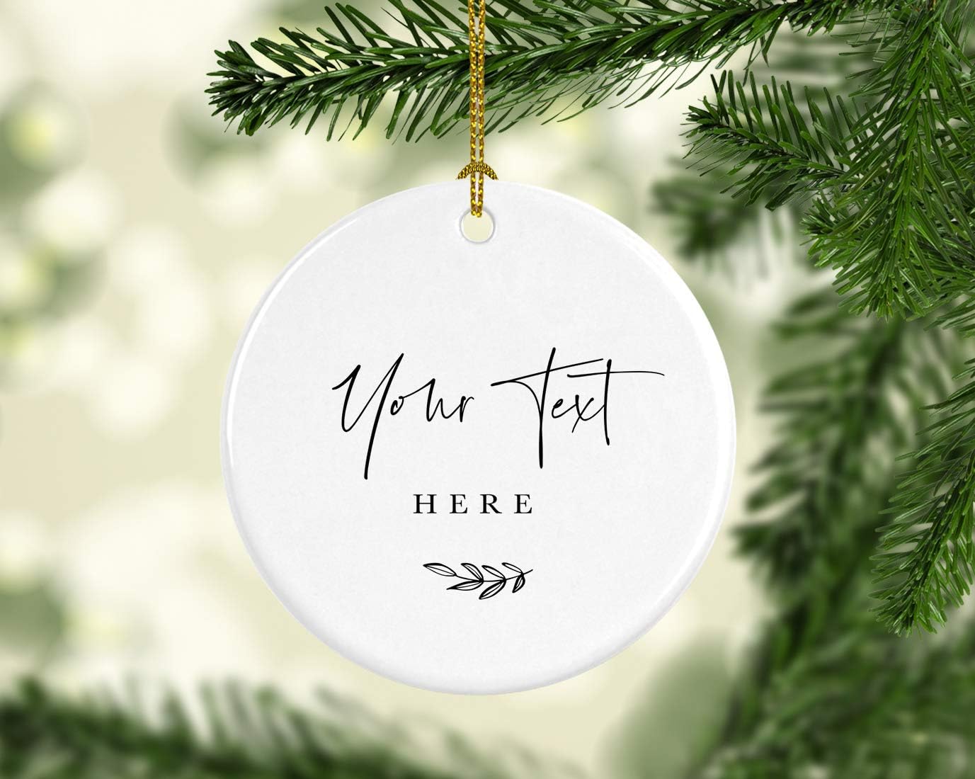Andaz Press Fully Personalized Round Ceramic Porcelain Christmas Tree Ornament Keepsake Gift, Your Text Here, Antique Handdrawn, 1-Pack Custom Christmas Ornament Custom Ornaments for Christmas Tree