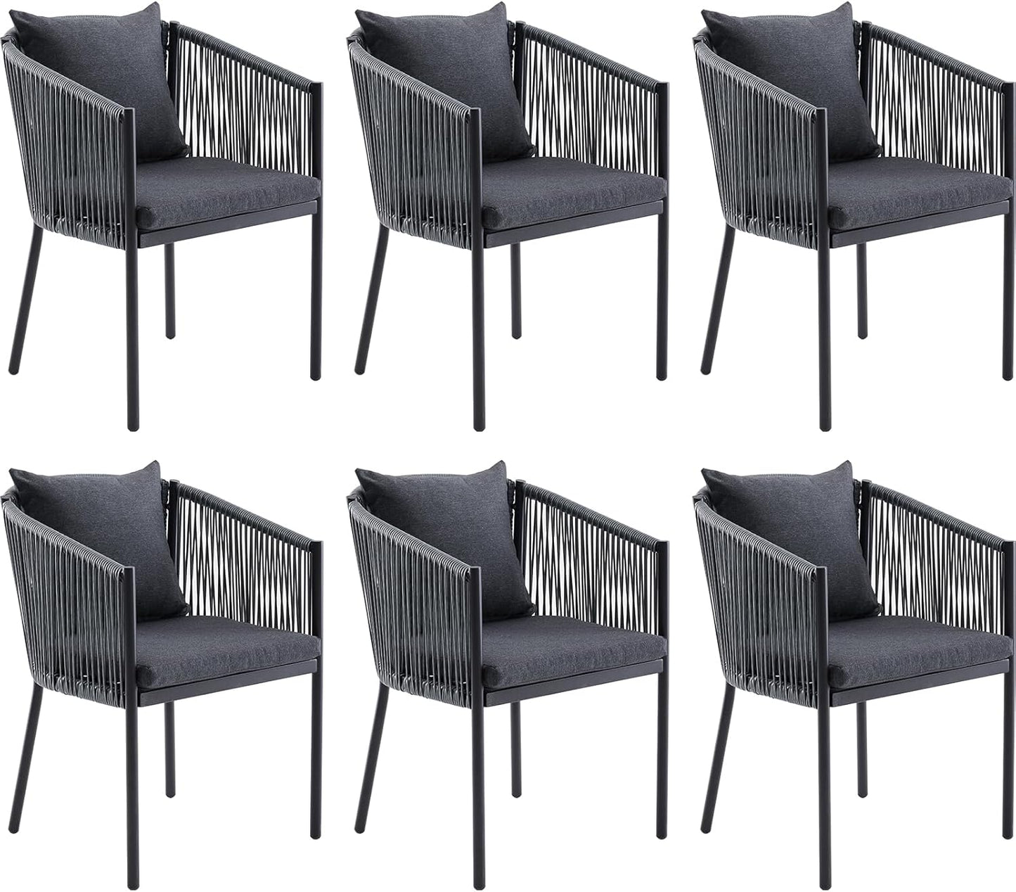 Soohow 6 Pieces Outdoor Chairs, Patio Dining Chairs, Rattan Wicker Chair Set with Cushions for Garden, Deck, Backyard(Grey)