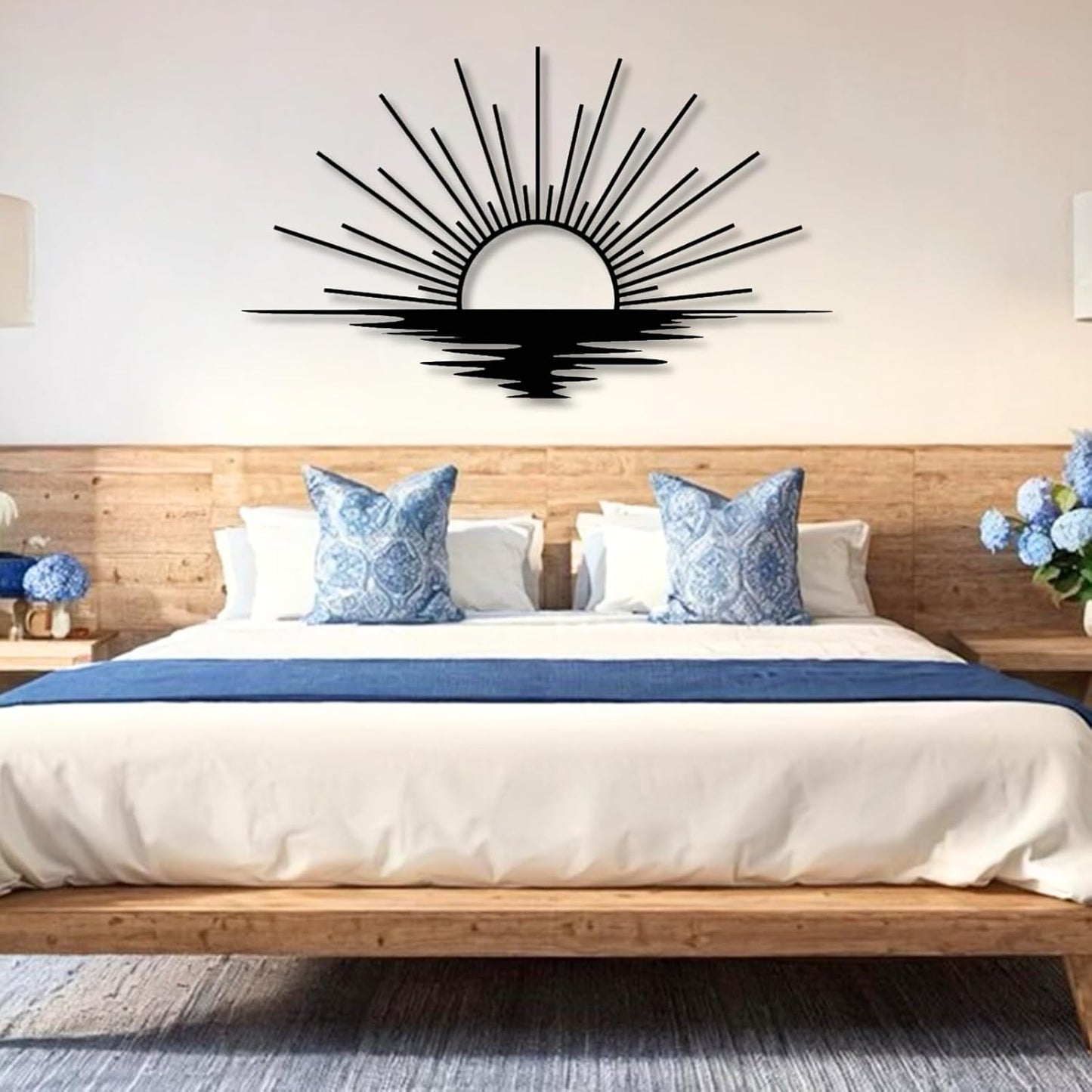 Sunrise Metal Wall Art, Metal Sun Wall Decor, Metal Sun Outdoor Decor, Large Metal Sun Wall Art, Sun Wall Art, Boho Sun Wall Art, Sunshine Metal Sign, Living Room Bedroom Wall Hangings (White, 31"x 18"| 80x47cm )