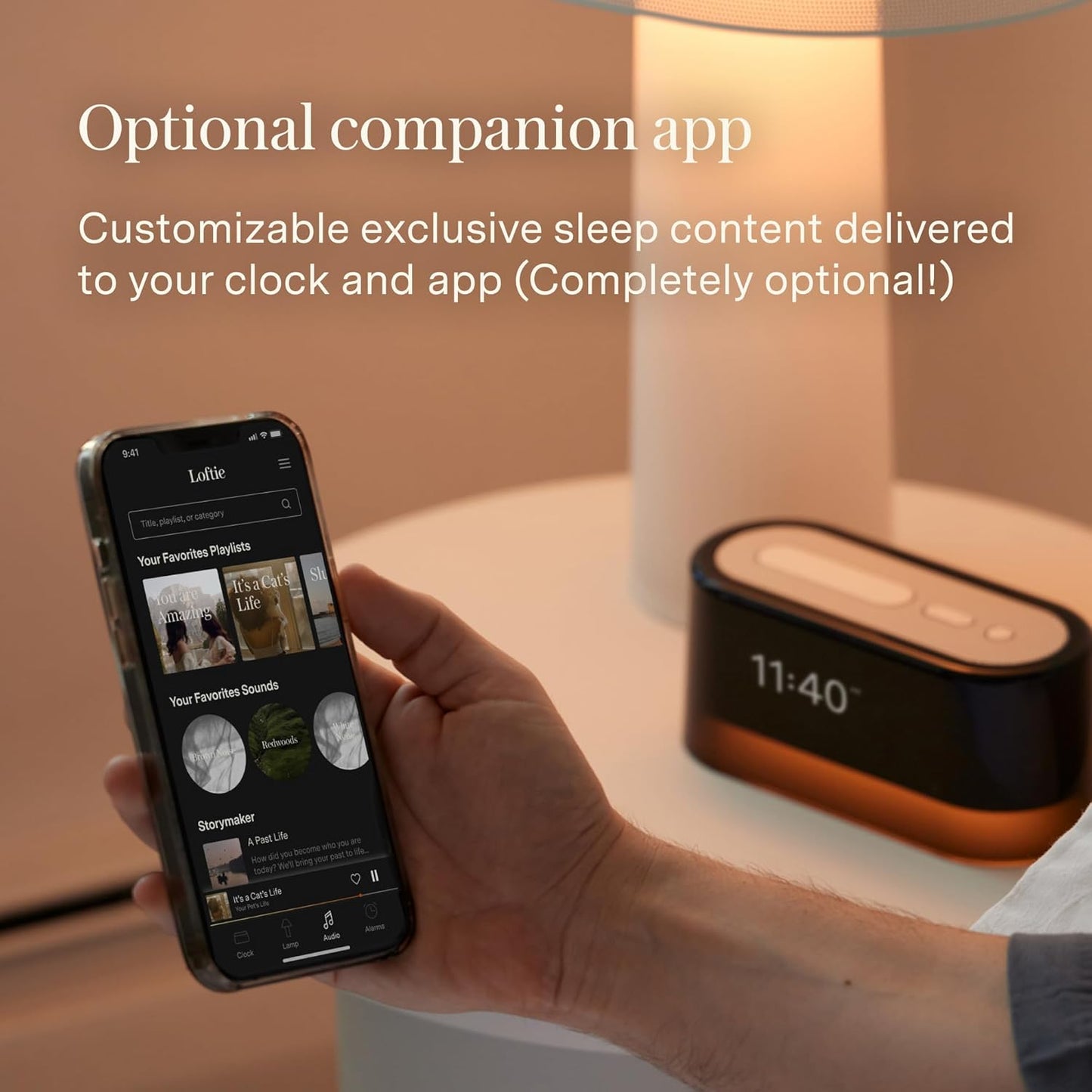 Loftie Alarm Clock with Sound Machine – Smart Alarm Clock with Light, White Noise, Bluetooth Speaker, Night Light Sound Machine, 100+ Sounds, Blackout Mode, No WiFi Mode, Optional Subscription - White