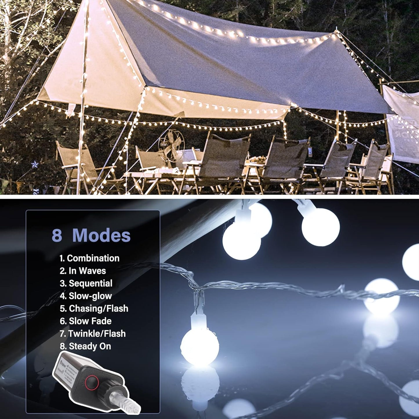 Minetom 66 Feet 200 Led Globe Ball String Lights - Fairy Plug-in With Remote, Waterproof for Indoor Outdoor Party Wedding Christmas Tree Garden Decoration, Pure White