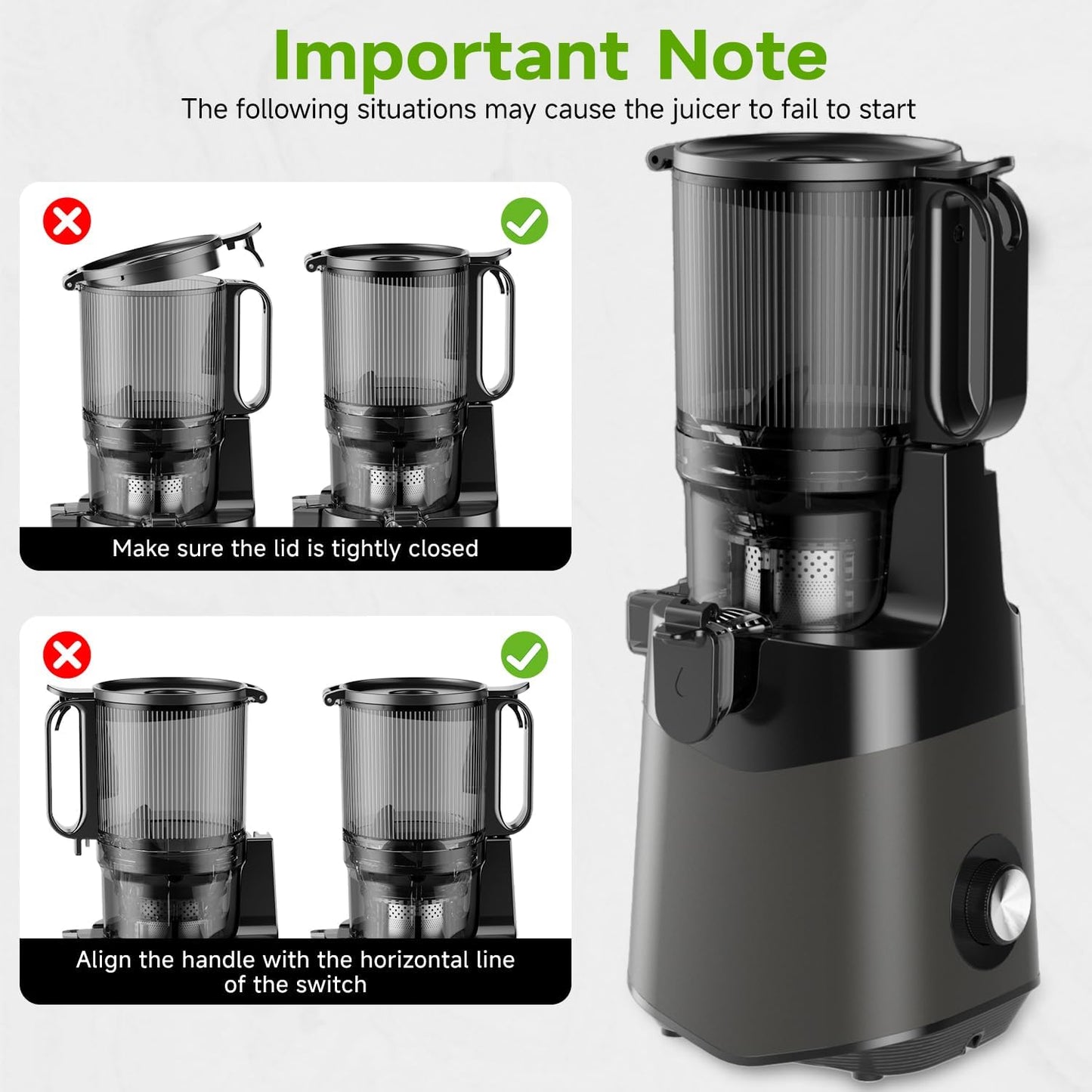 Cold Press Juicer, 5.3" Wide Feed Chute Juice Extractor Machine with 400W, High Juice Yield, Slow Masticating Juicer for Whole Vegetables & Fruits, Deep Grey