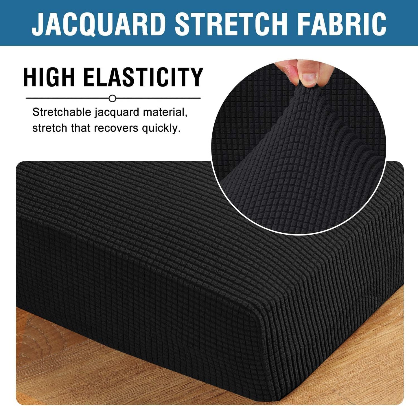 H.VERSAILTEX Super Stretch Individual Seat Cushion Covers Sofa Covers Couch Cushion Covers Slipcover Sets Thick Jacquard Textured Twill Fabric (1 Piece Loveseat Cushion Cover, Black)
