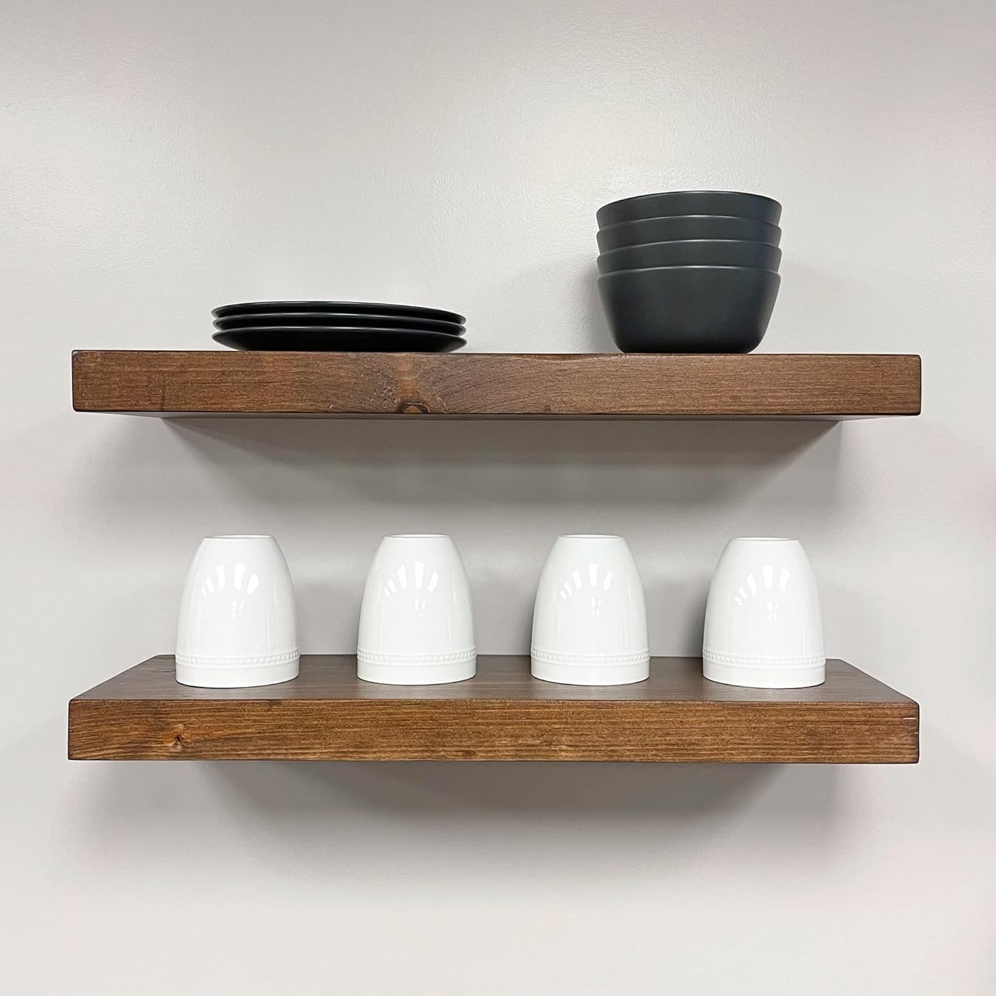 URBANDI, Rustic Floating Shelves, Set of 2, Hidden Bracket, Solid Wood, Heavy Duty, Wall Mounted Shelves, (Provincial, 48Wx12D)