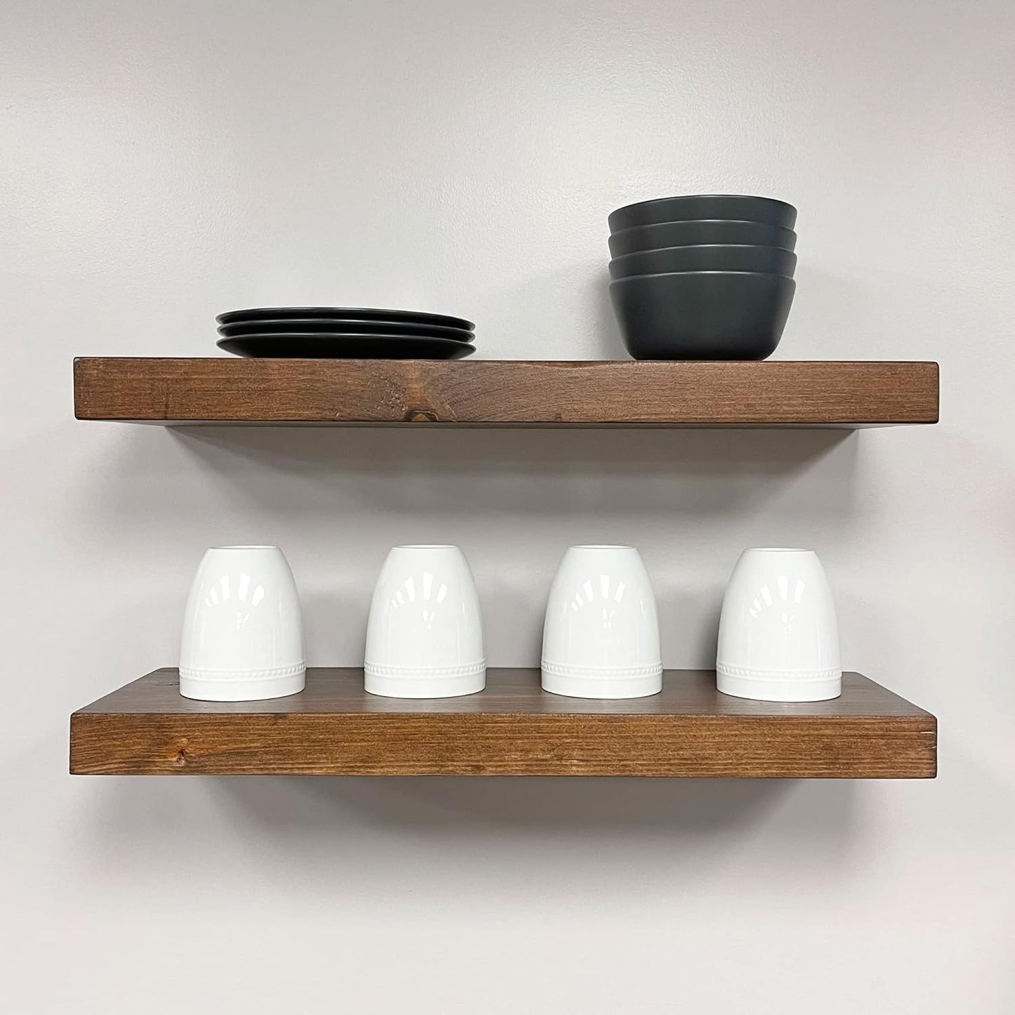 URBANDI, Rustic Floating Shelves, Set of 2, Hidden Bracket, Solid Wood, Heavy Duty, Wall Mounted Shelves, (Provincial, 12Wx8D)