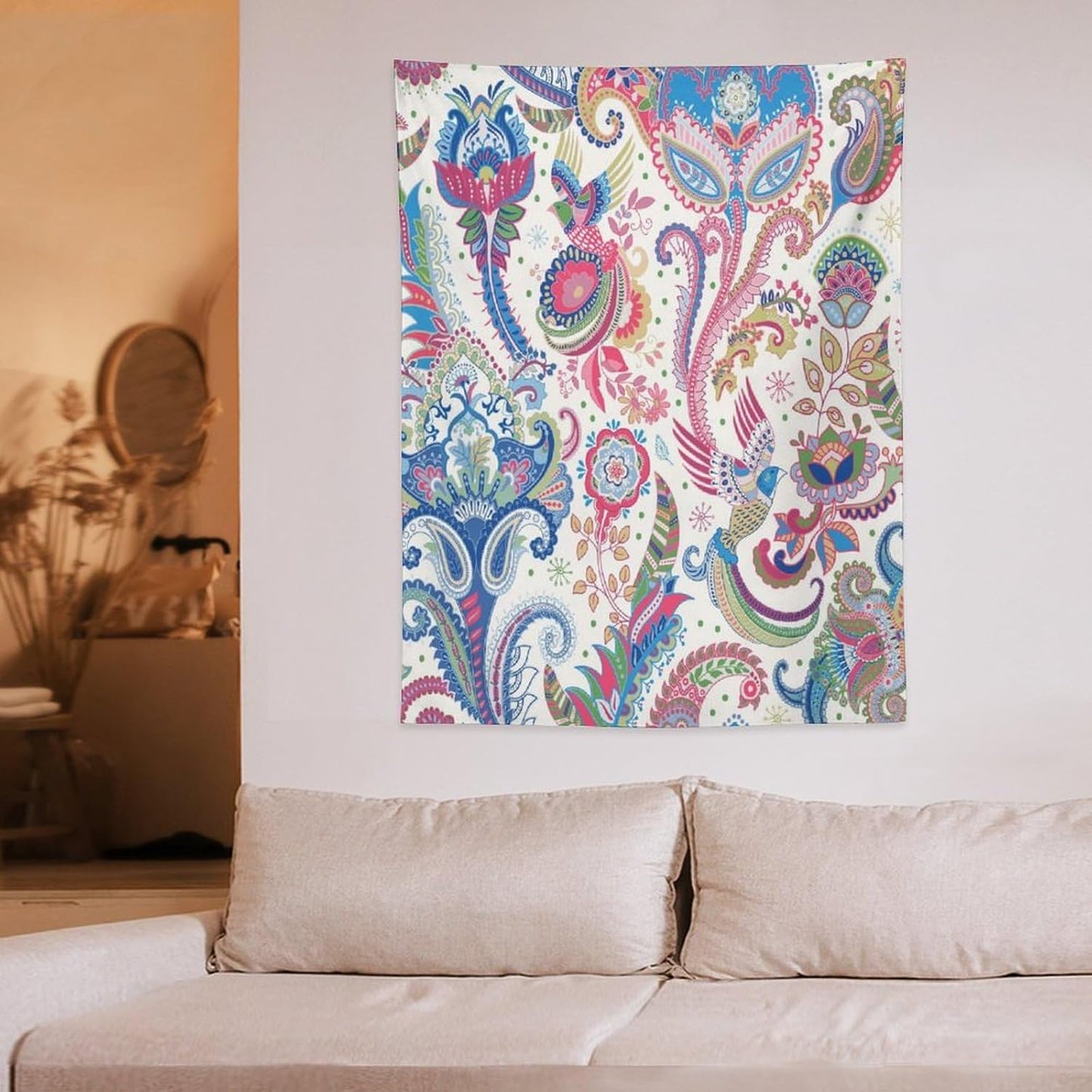 ICMOLYYENLO Boho Green Leaves Tapestry, Mid Century Abstract Tropical Palm Leaves Modern Minimalist Geometric Wall Hanging, Neutral Home Decor Art for Living Room Bedroom Dorm 30x40 Inch