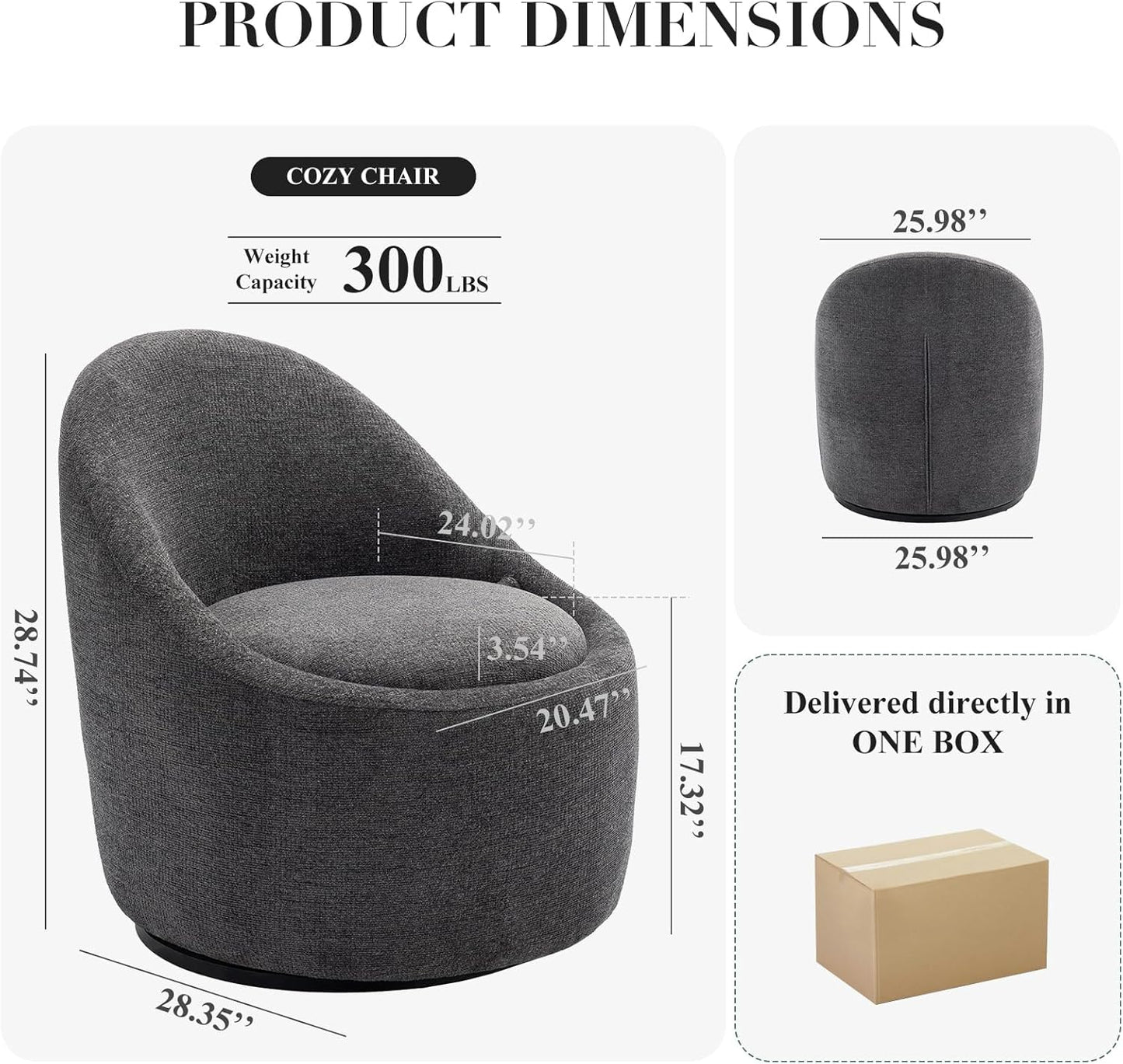 COLAMY Swivel Accent Chair Set of 2, 360° Swivel Round Chair with Hidden Storage, Modern Small Barrel Armchair for Living Room/Bedroom, Darkgrey