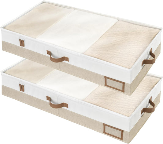 StorageWorks Large Under Bed Storage Containers with Handles and Label Holder, 2 Pack Ultra-thick Fabric Underbed Bins, Closet Organizer for Clothes, Blankets, Sweater