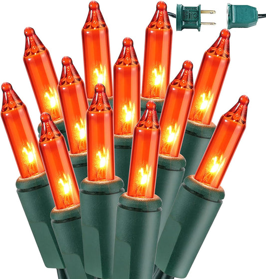 BrizLabs Orange Lights, 150 Counts 34.8ft Incandescent Halloween Lights Connectable, UL Certified Orange String Light, Mini Light Set for Indoor Outdoor Halloween Christmas Tree Party Decor