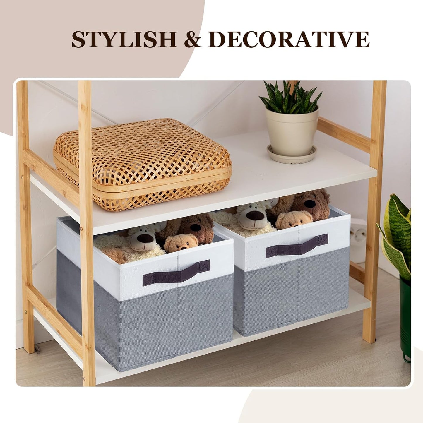Criusia 4 Pack Large Storage Baskets for Shelves | Fabric Closet Organizers and Storage Bins with Handles Home Organization | Decorative Collapsible Baskets for Organizing Clothes Toy Nursery 14"x10"