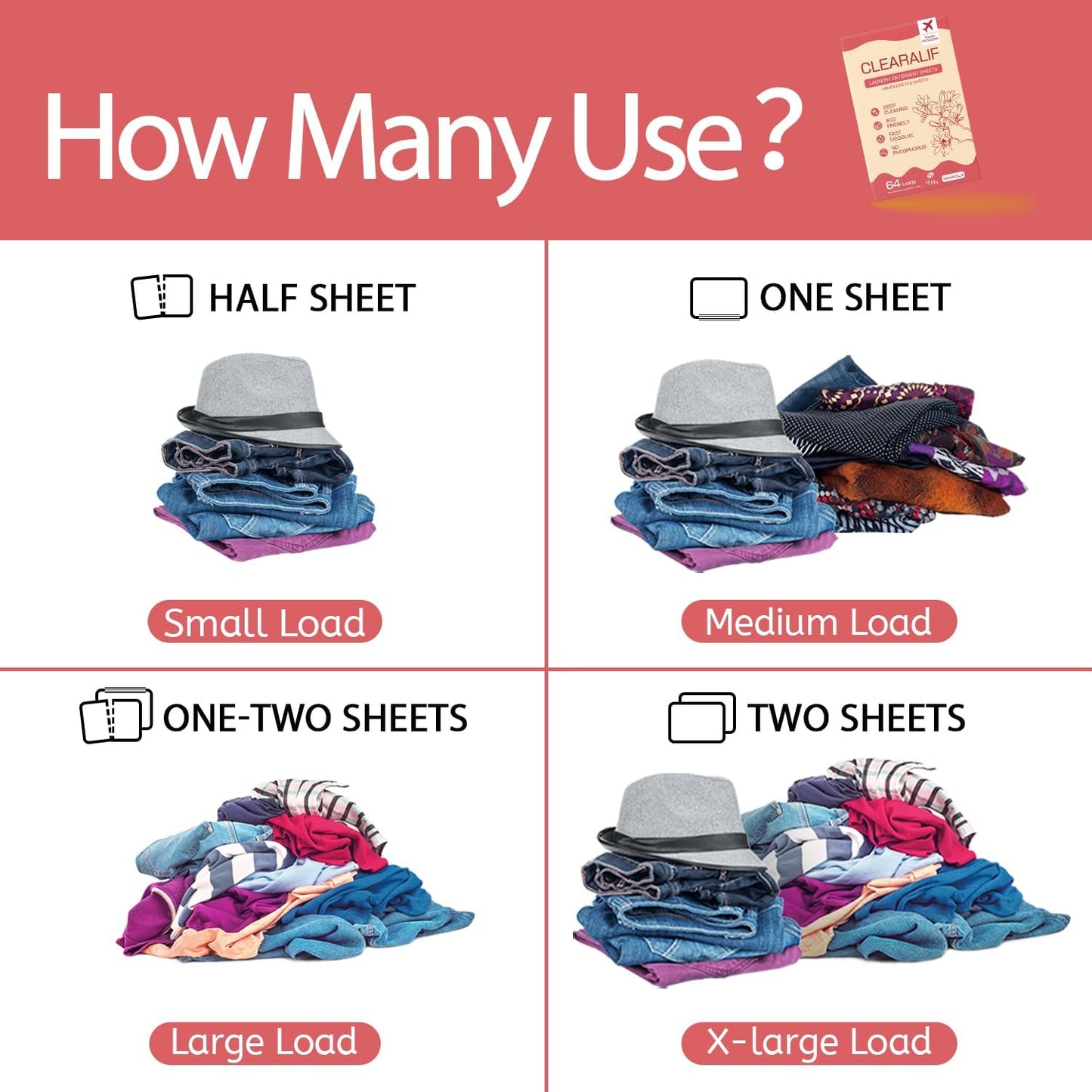 CLEARALIF Laundry Detergent Sheets, Magnolia, 64 Load, CLEARALIF Laundry Detergent Strips Eco Friendly & Hypoallergenic