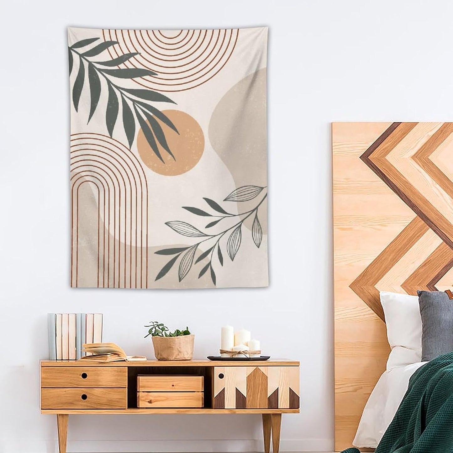 Abstract Boho Tapestry, Mid Century Tropical Tree Leaves Modern Geometric Arch Bohemian Botanical Tapestry, Home Aesthetic Wall Hanging Art Decor for Living Room Bedroom Dormitory 60x80 Inch