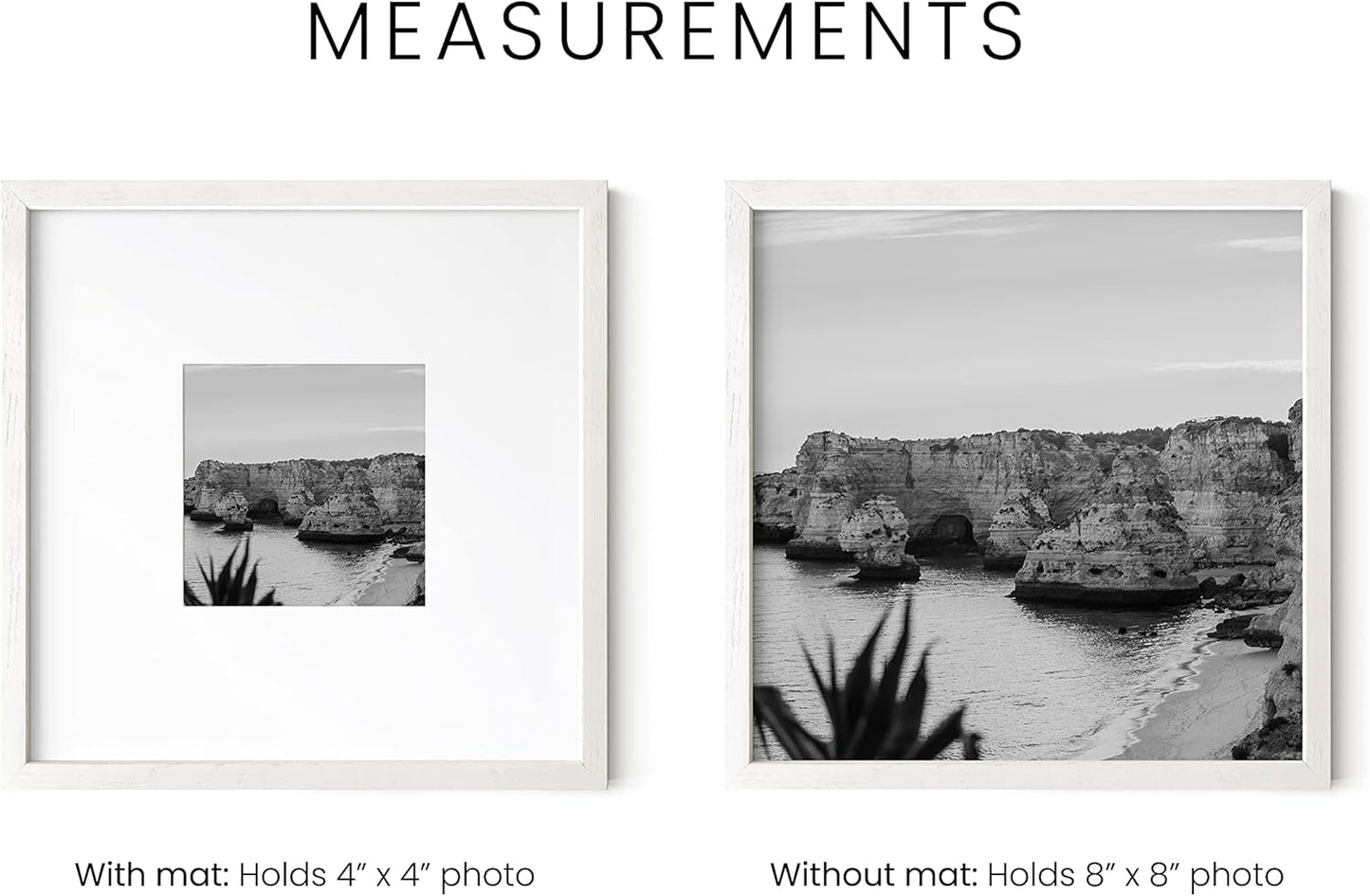 HAUS AND HUES Solid Oak 8"x8" Picture Frame Matted to 4"x4" - 8x8 Square White Picture Frames, Square Picture Frame Wood, 8 x 8 Picture Frames with Mat, White Poster Frames with Matting