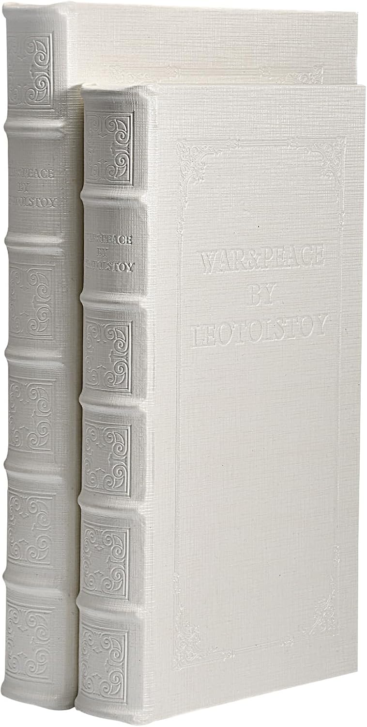 Decorative Books with White Faux Leather,Decorative Book Box for Home Decor, Display,Coffee Table Books Decor,Hotel Home Bookshelf Décor Book (YD-C104 L+S)