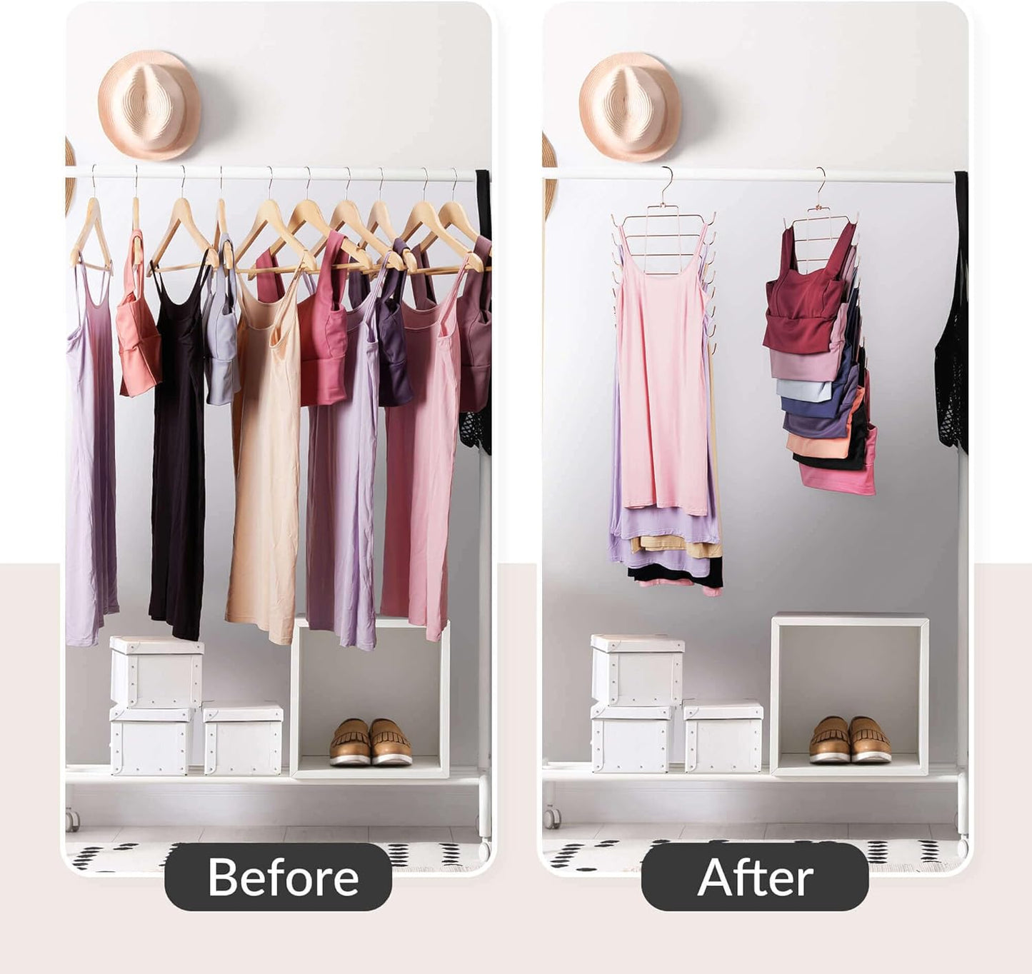 ZEDODIER 3 Pack Tank Top Hanger, Space Saving Bra Hangers, Non-Slip Hanging Sport Bras Holder, Closet Organizers and Storage for Camisoles Tank Tops Bras Ties Swimsuits Strappy Dress, Rose Gold