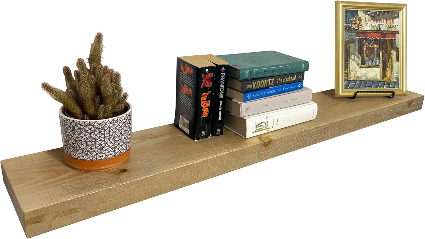 joelsantiques - 54 Inch Wooden Floating Shelves for Wall - 54x6x2 in - Made of Natural Wood - Long Heavy Duty Rustic Wall Shelves for Bedroom - Perfect for Living Room, Kitchen - Natural