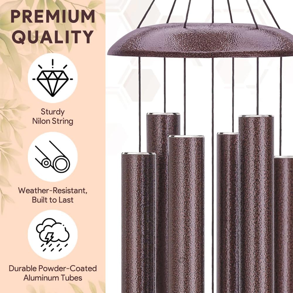 Sympathy Wind Chimes, Personalized Wind Chime for Loss of Loved Ones, Memorial Gifts Wind Chimes, Metal Sympathy Bereavement Condolences Gifts for Funeral (36inch)
