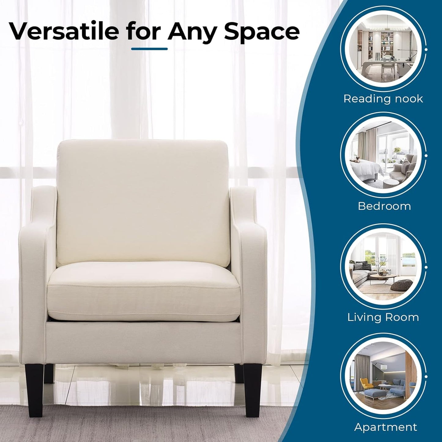 VINGLI Modern Accent Chairs Set of 2, Beige Living Room Chairs Comfy Armchair for Bedroom, Upholstered Sofa Chair Reading Chair for Small Spaces, Apartment, Waiting Room