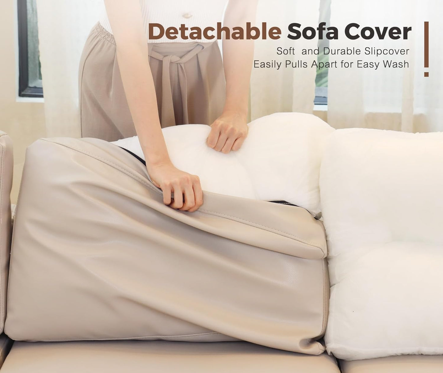 118.5" Oversized Modular Sectional Sofa, Faux Leather 6 Seater U Shaped Couch with Movable Ottoman and Storage Seat with Reversible Chaise Deep Seat for Living Room Whitesand