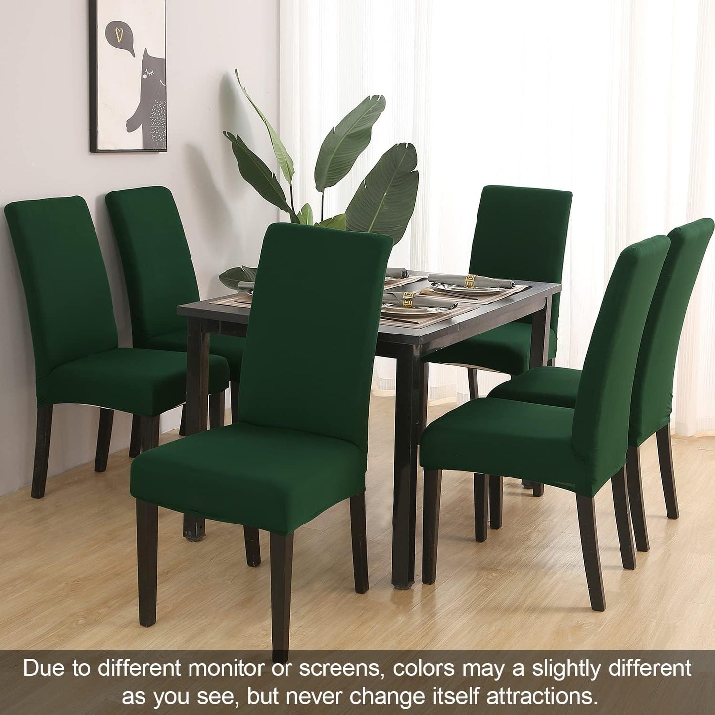 JQinHome Chair Covers for Dining Chairs, High Stretch Removable Washable Chair Protector Cover Set of 6, Chair Slipcovers for Dining Room, Kitchen,Home Party,Wedding Ceremony(Hunter Green, 6PC)