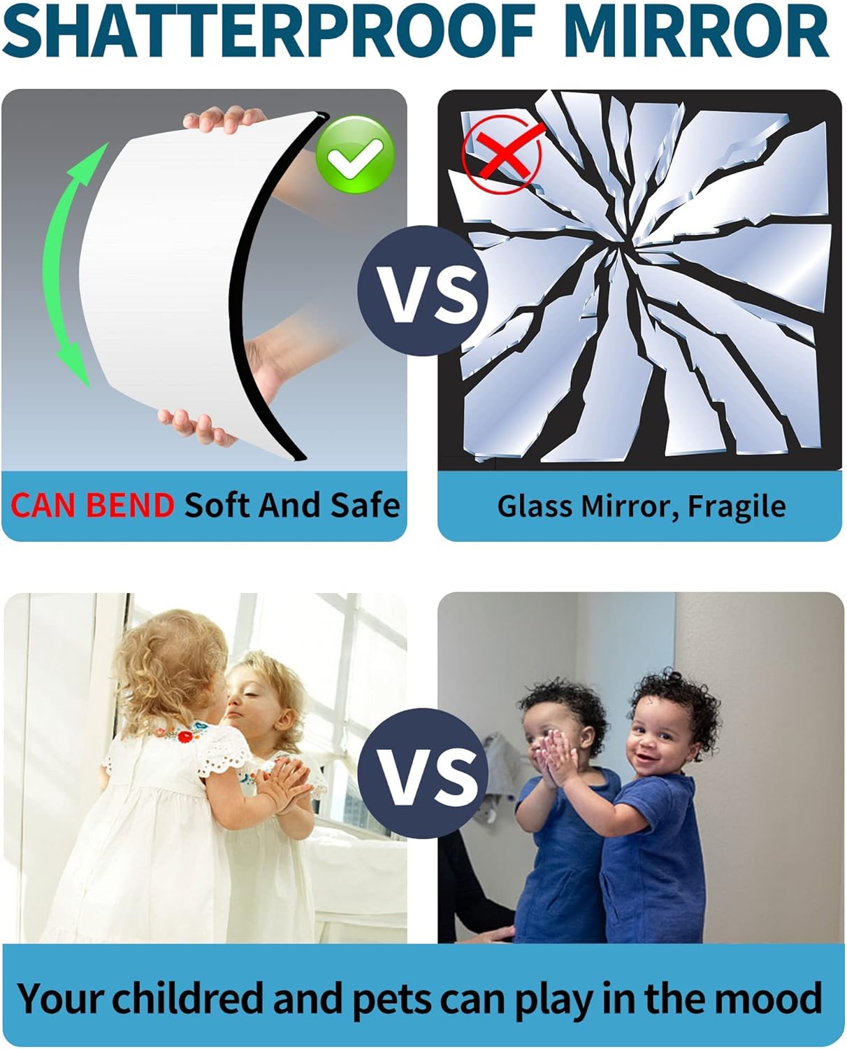 Shatterproof Wall Mirror Full Length for Bedroom, Acrylic Gym Mirrors For Home, Extra Thick: 0.12 inch, 14 x 14 inch x 4 Pcs, Workout Mirrors Safe for Kids, Over The Door, Long Wall Mounted