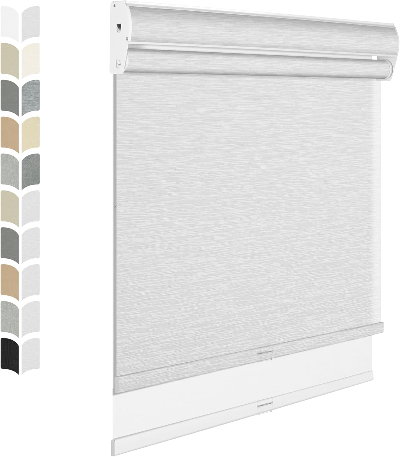 BERISSA Cordless Dual Roller Shades with Cassette Valance,Double Window Shades Blackout and Light Filtering Shades,Day and Night Roller Shades for Home Office Door.Striped Jacquard White.35 W x 56" H