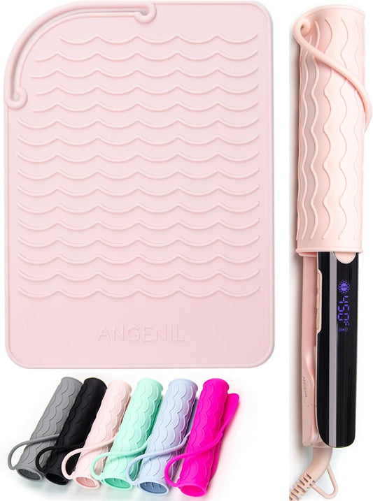 ANGENIL Flat Iron Silicone Mat and Travel Case for Hair Tools - Heat Resistant Mat, Straightener Pad, and Curling Iron Sleeve (9" x 6.5")