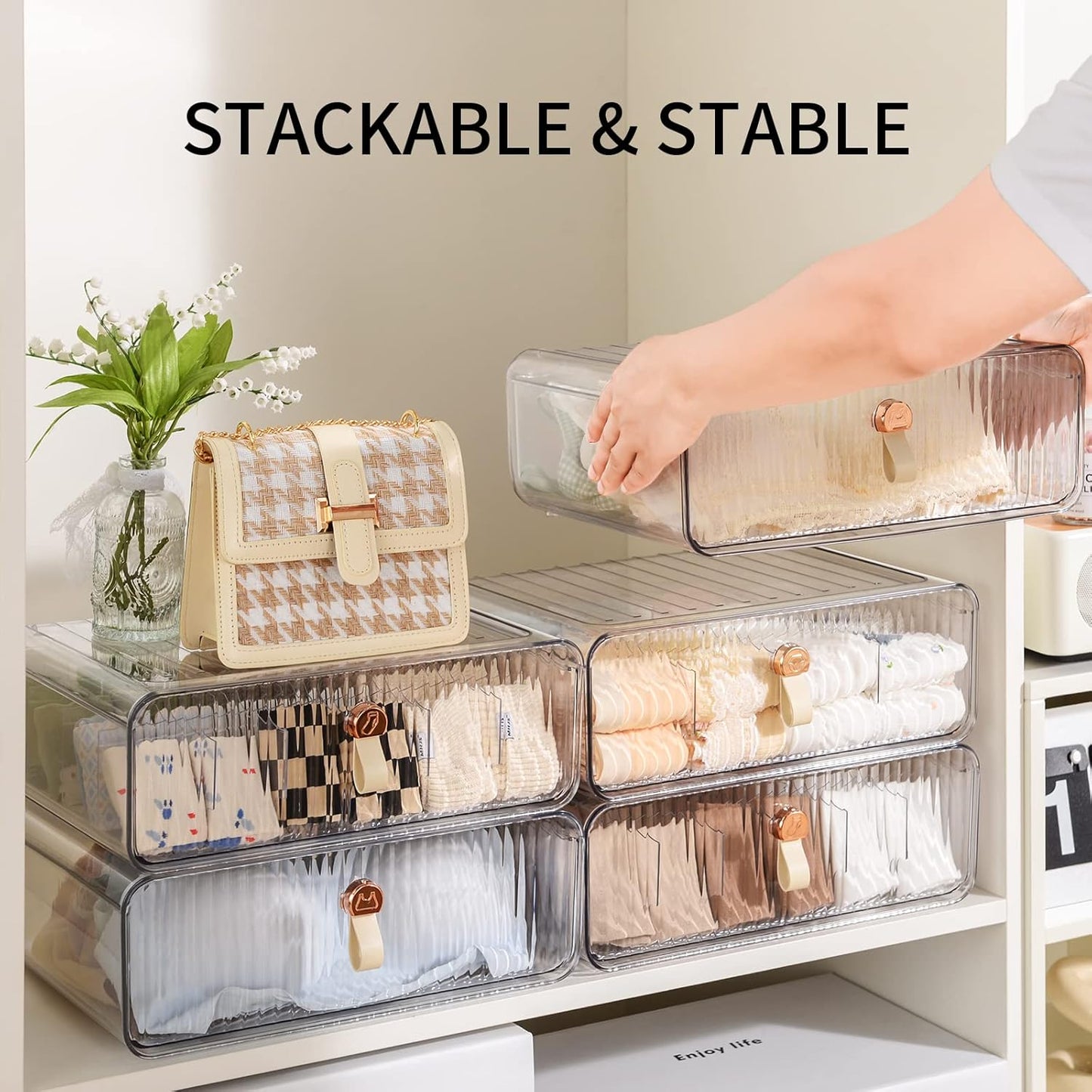 Socks Underwear Drawer Organizer Dividers, 16 Cell Stackable Closet Organizer, Plastic Underwear Drawer Storage for Clothing, Baby Clothes, Bra, Ties, Belts
