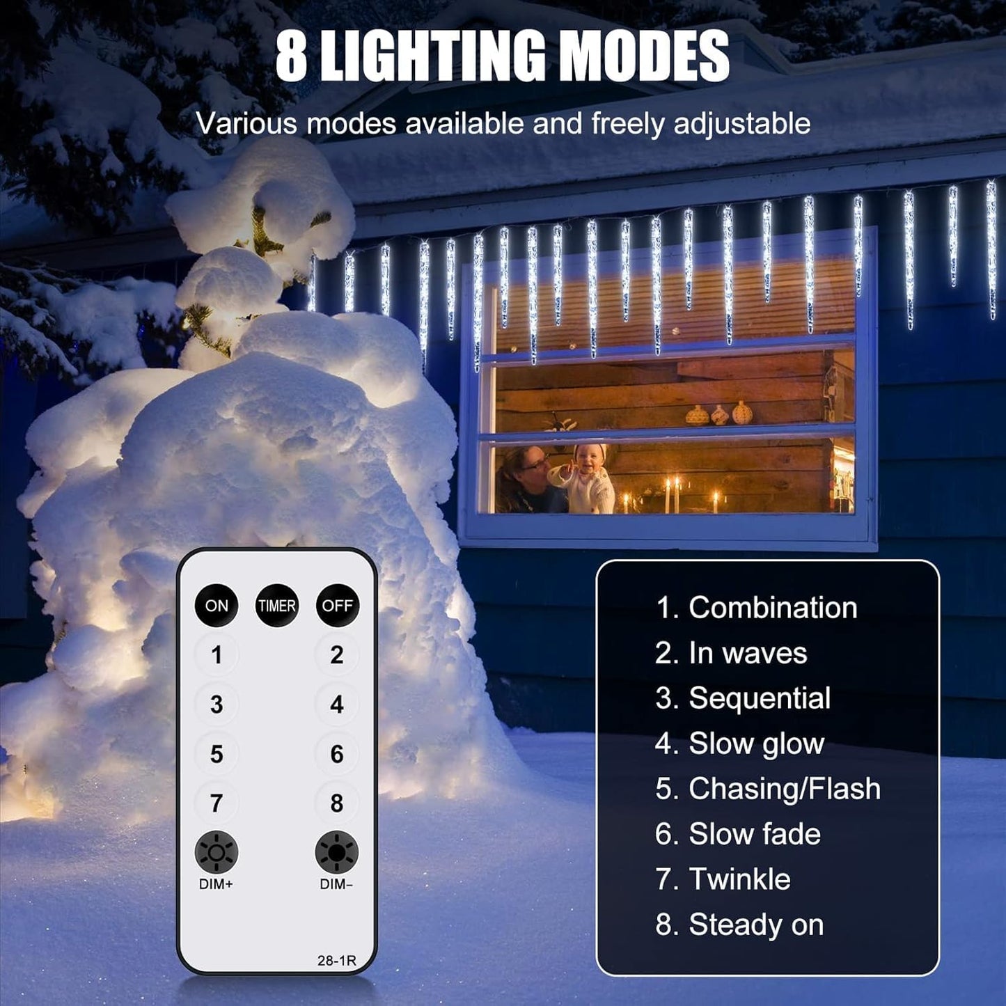 Icicle Lights Outdoor, 2 Pack Total 40ft 40 Tubes 200 LED Ice Shape String Lights, Connectable Hanging Christmas Decoration Lights for Tree Patio Roof Holiday Decor, Multicolor