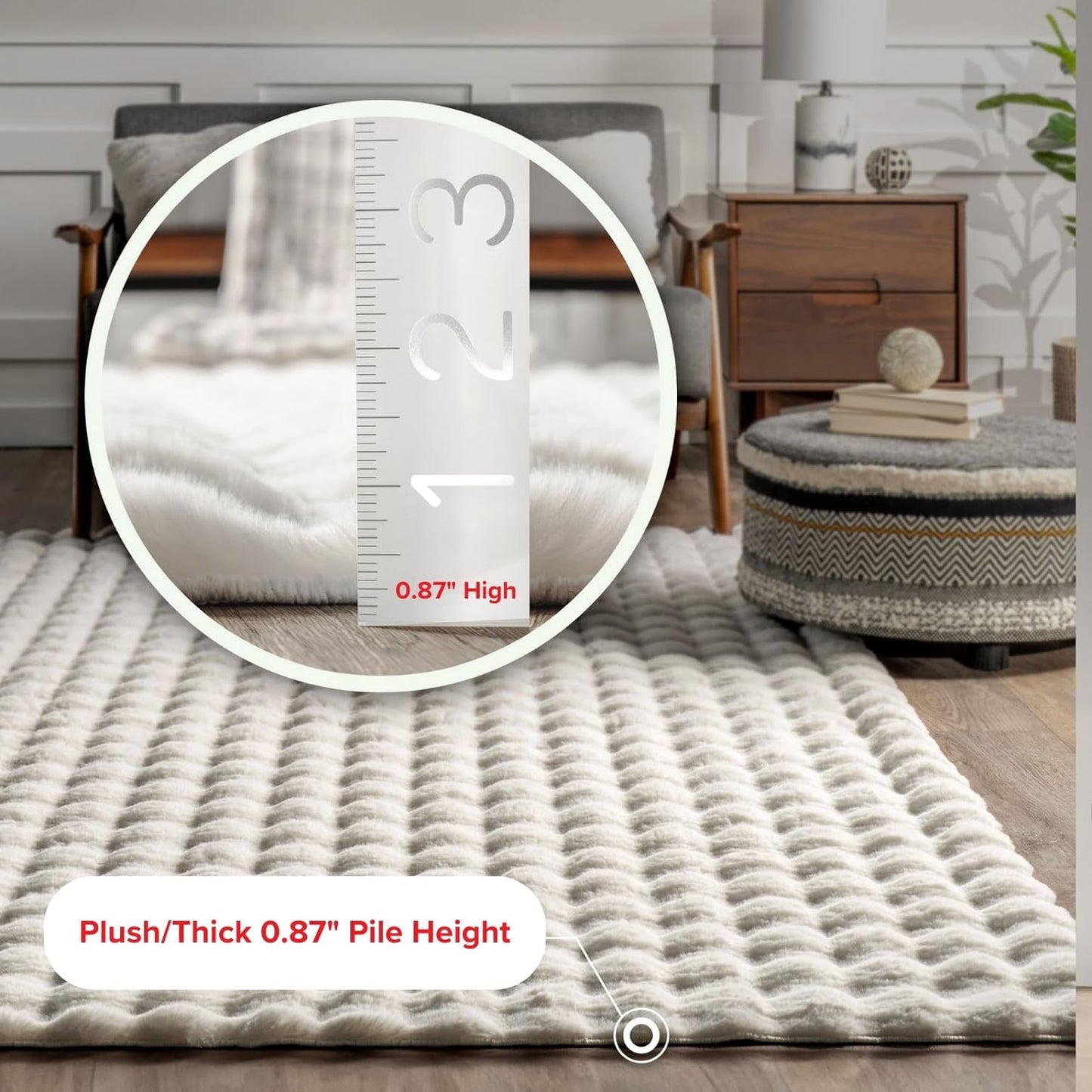 nuLOOM Jeni Solid Faux Rabbit Machine Washable Runner Rug, 2' 6" x 10', Off-White