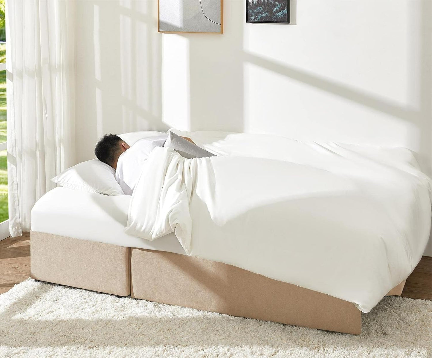 VanAcc Sleeper Sofa, Sofa Bed- 2 in 1 Pull Out Couch Bed with Storage Chaise for Living Room, Comfy Sleeper Couch, Beige Chenille