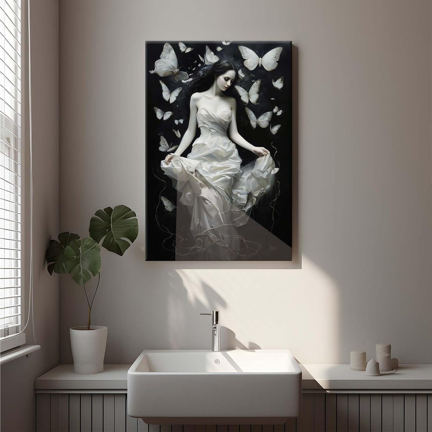 JFHCQJPK Vintage Gothic Feminine Canvas Wall Art Print Butterfly Poster Moody Preppy Wall Art Dark College Decor for Home Bedroom32x48in Frameless