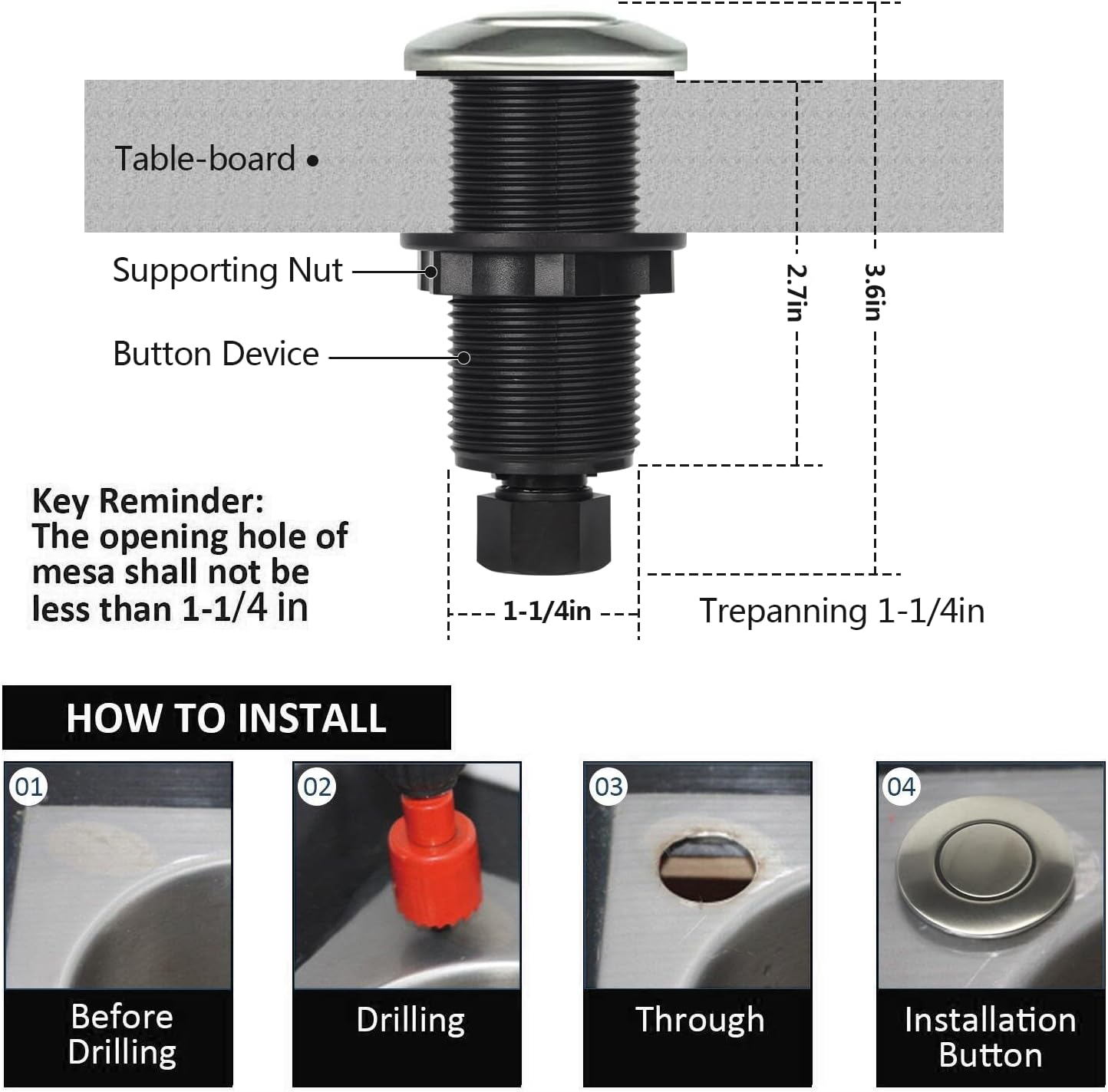 Garbage Disposal Air Switch Kit for SinkTop Waste Disposal with Stainless Steel Brushed Nickel Long Air Button by briidea