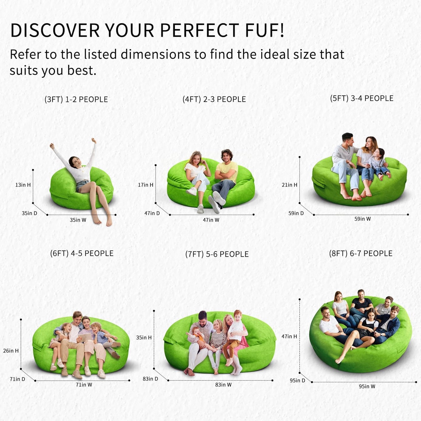 Bean Bag Chair for Adults 8FT,Soft Removable Cover for Teens/Girls Bedroom,Fluffy Giant Round Floor Beanbag Lounger Chairs (No Filler,Green)