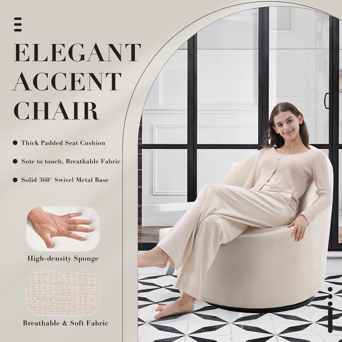 COLAMY Swivel Accent Chair Set of 2, 360° Swivel Round Chair with Hidden Storage, Modern Small Barrel Armchair for Living Room/Bedroom, Beige