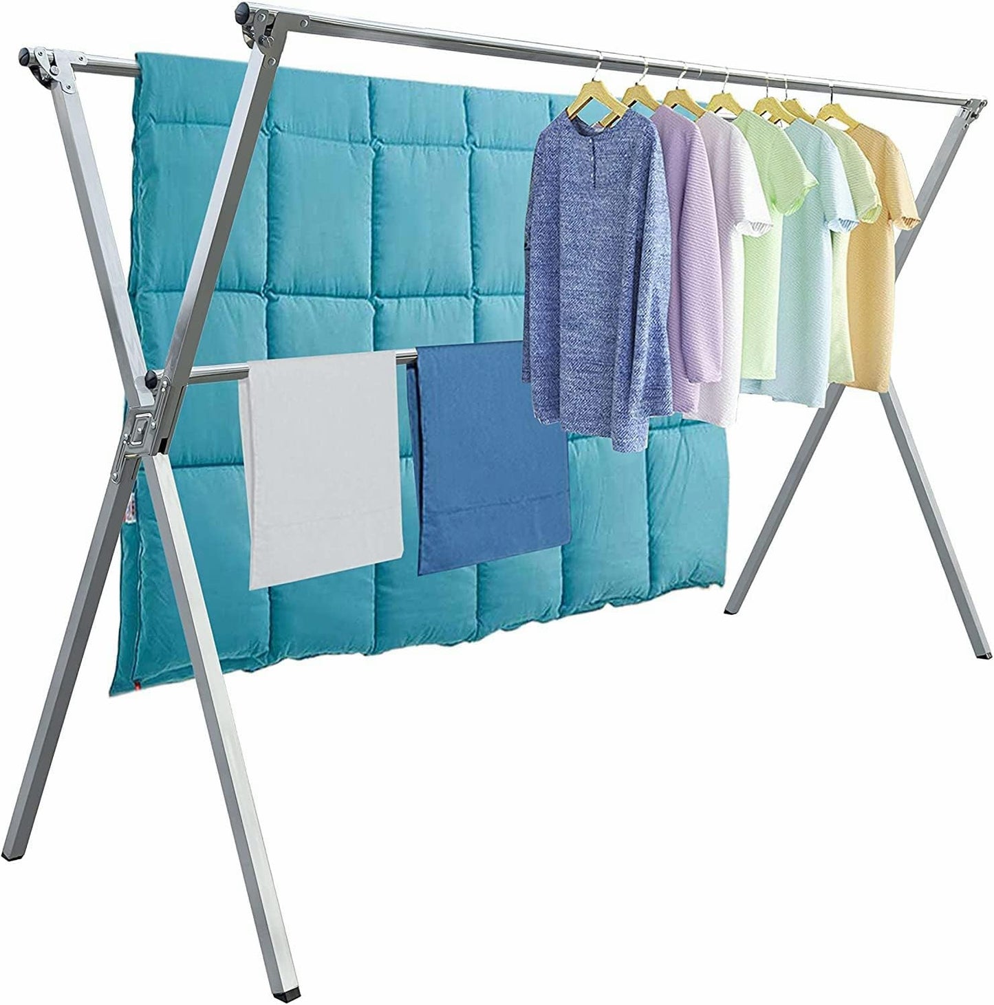 Clothes Drying Racks Outdoor, 81 Inches Updated Version,Stainless Steel Laundry Drying Rack for Indoor Outdoor and The Balcony,Length Adjustable Saves Space,with Windproof Hooks(001)