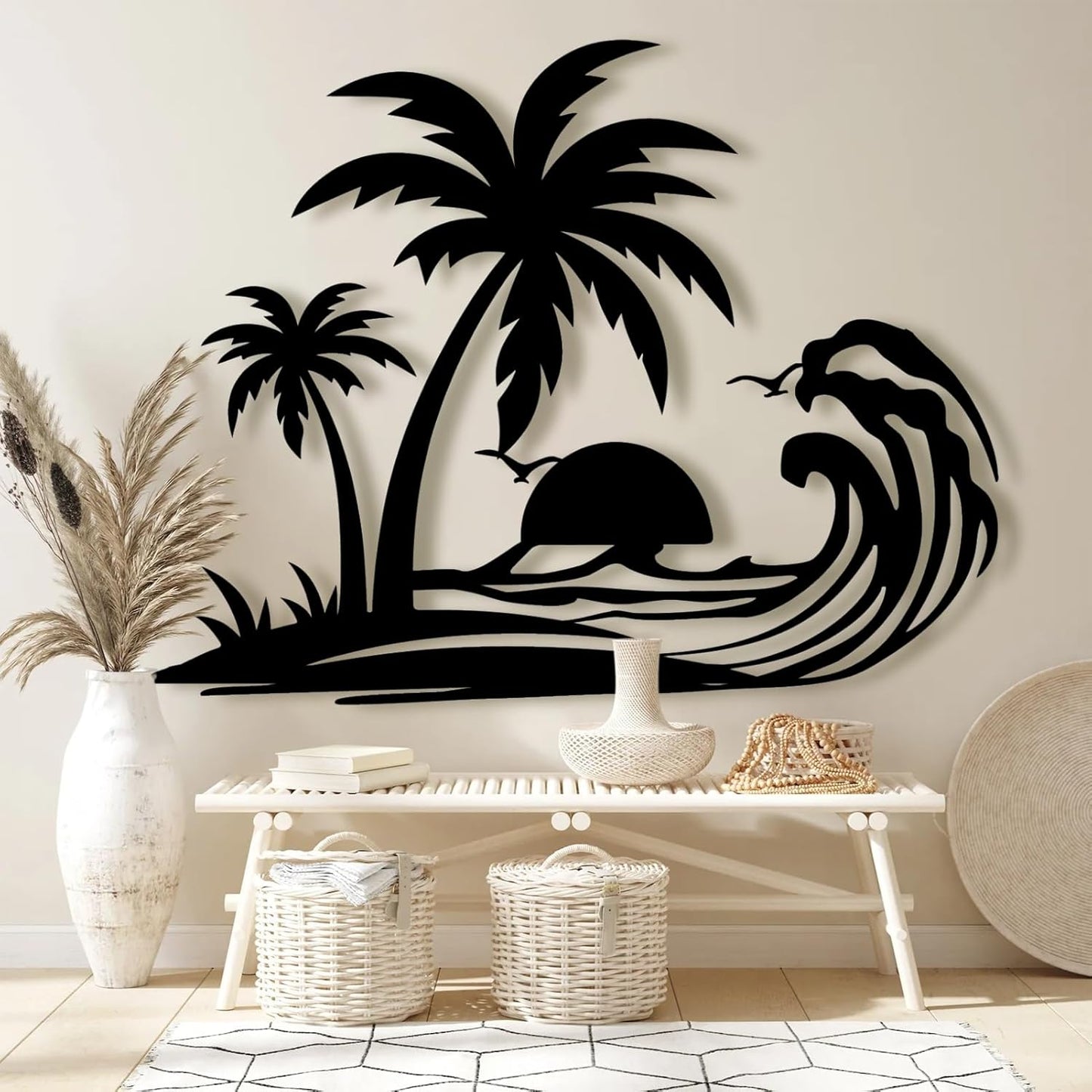 Palm Tree Metal Wall Decor,Palm Tree Metal Wall Art,Metal Palm Tree,Metal Palm Tree Wall Decor,Tropical Metal Wall Art,Beach Wall Decort,Metal Wall Decor (style 1,white,31 L" x 25 W" / 80 x 63 cm)